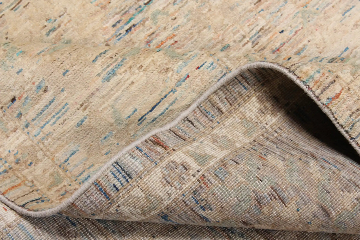 Light Afghan Rug with Fine Blue Patterning, 300 × 248 cm, view 9.