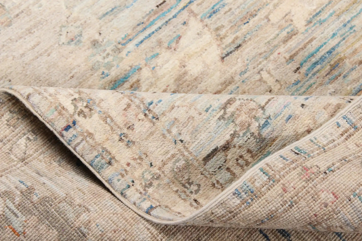 Cream Wool Rug with Delicate Blue Flowers, 291 × 248 cm, view 9.