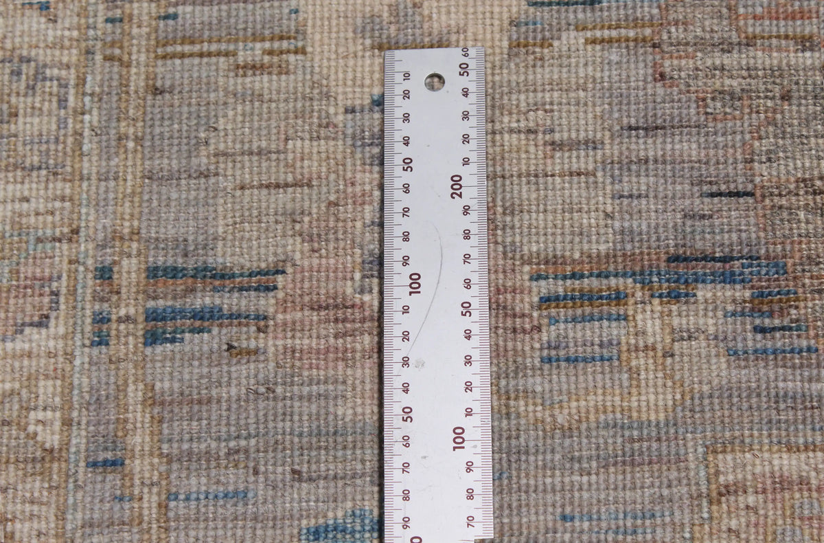 Gray-Brown Afghan Rug with Long Leaf Motifs, 398 × 296 cm, view 9.