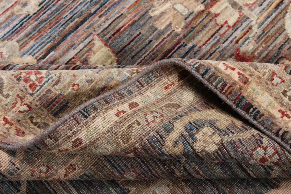 Gray-Brown Afghan Rug with Light Flowers & Red Accents, 296 × 246 cm, view 9.