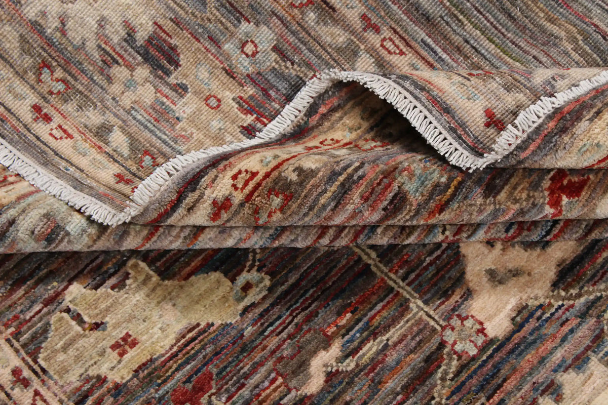 Dark Brown Wool Rug with Large Cream Flowers, 290 × 244 cm, view 9.
