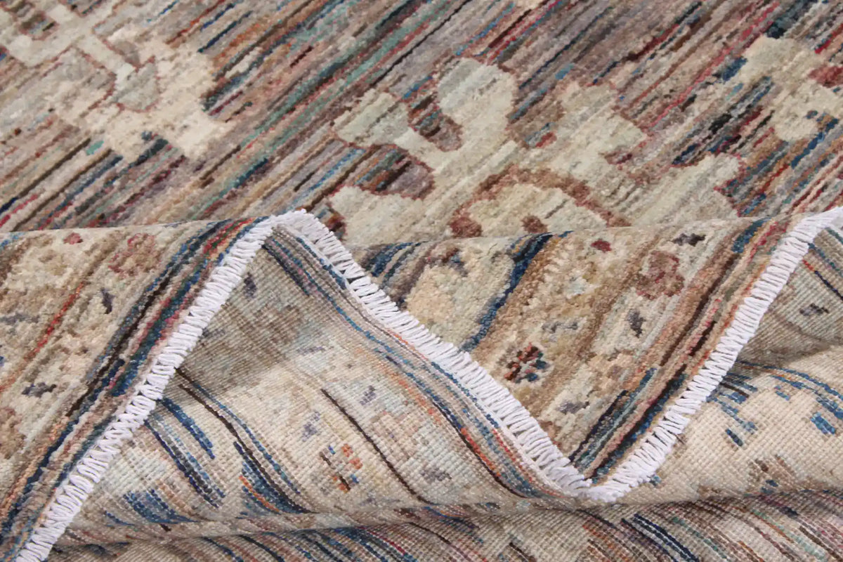 Gray-Brown Afghan Rug with Cream Flowers, 363 × 267 cm, view 9.