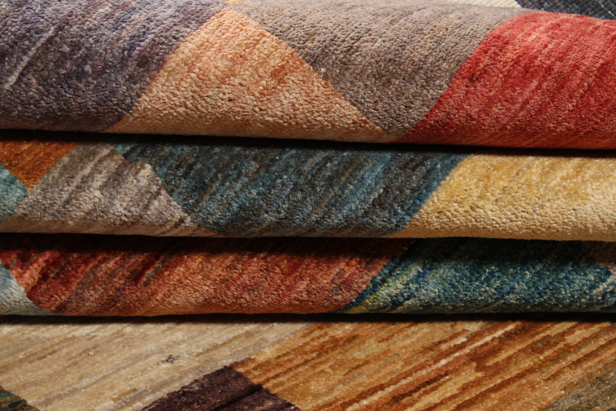 Bunter Gabbeh-Teppich mit Blockmuster, 295 × 250 cm – Produktansicht 9