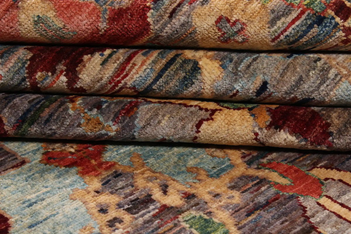 Afghan Rug with Red, Gold & Cream Leaves, 297 × 248 cm, view 9.