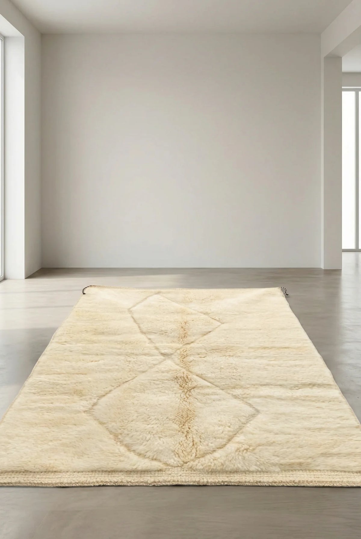 Beni Ourain wool rug, cream ground with subtle beige diamonds, product view 4