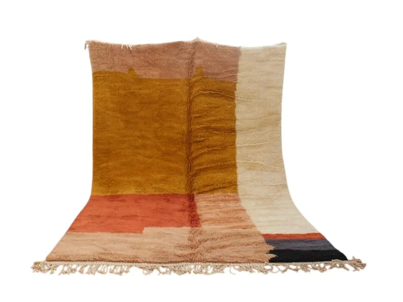 Moroccan wool rug, ochre and terracotta ground with cream and dark blocks, product view 4