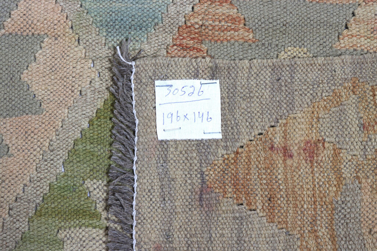 Heller Kelim Teppich mit pastellfarbenen Rauten, 196 × 146 cm, KT-30526 – Ansicht 6