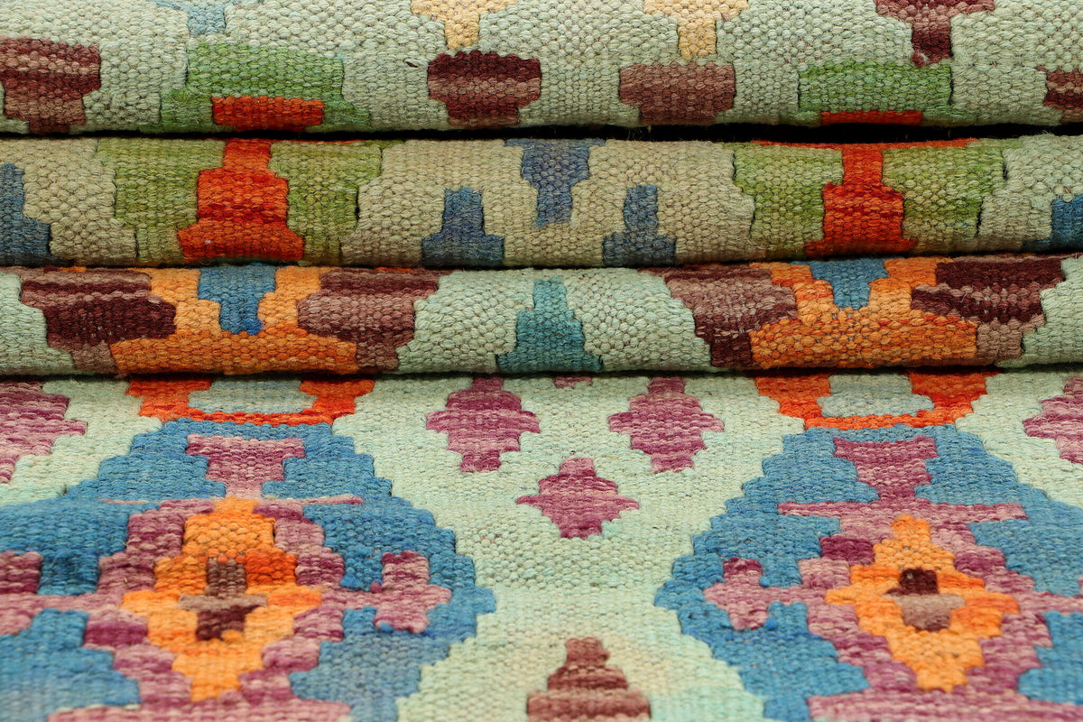Kelim Läufer Mint mit buntem Muster – 234 × 80 cm – Detailansicht 5
