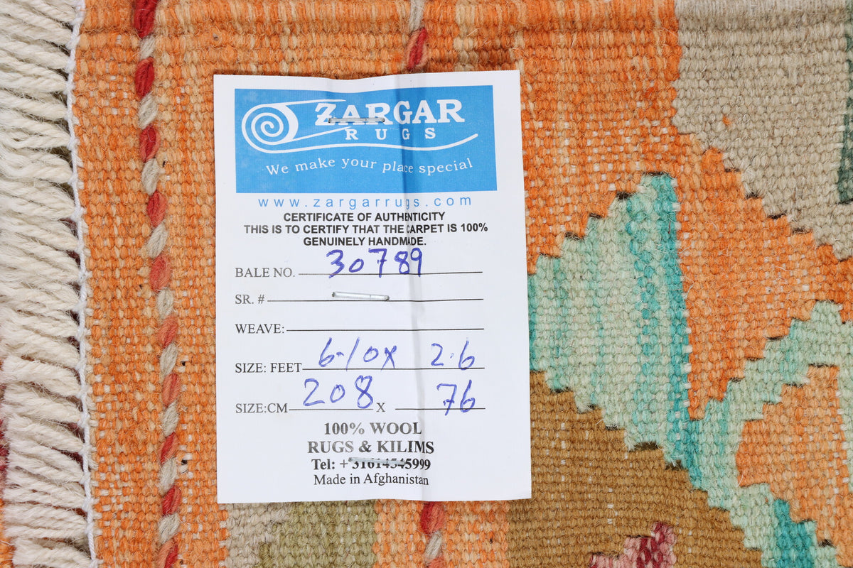 Orange Kilim Runner with Colorful Diamonds, 208 × 76 cm — detail 6