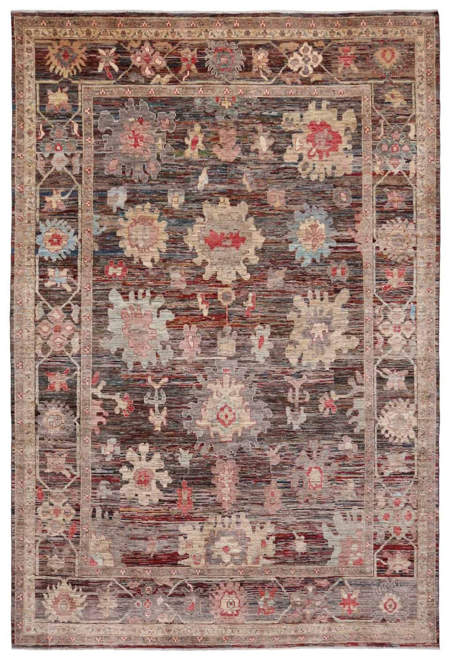 Pink & Cream Afghan Floral Rug, 355 × 272 cm, overall view.
