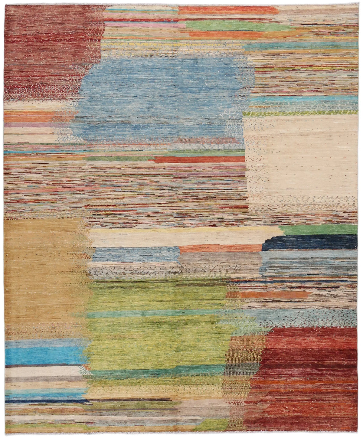 Afghan Rug with Abstract Pastel Blocks, 300 × 250 cm, overall view.