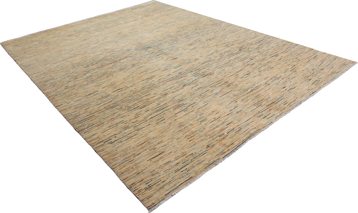 Sand Wool Rug with Fine Blue Horizontal Lines, 387 × 295 cm, view 3.