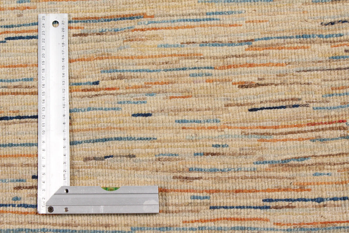 Sand Wool Rug with Fine Blue Horizontal Lines, 387 × 295 cm, view 7.