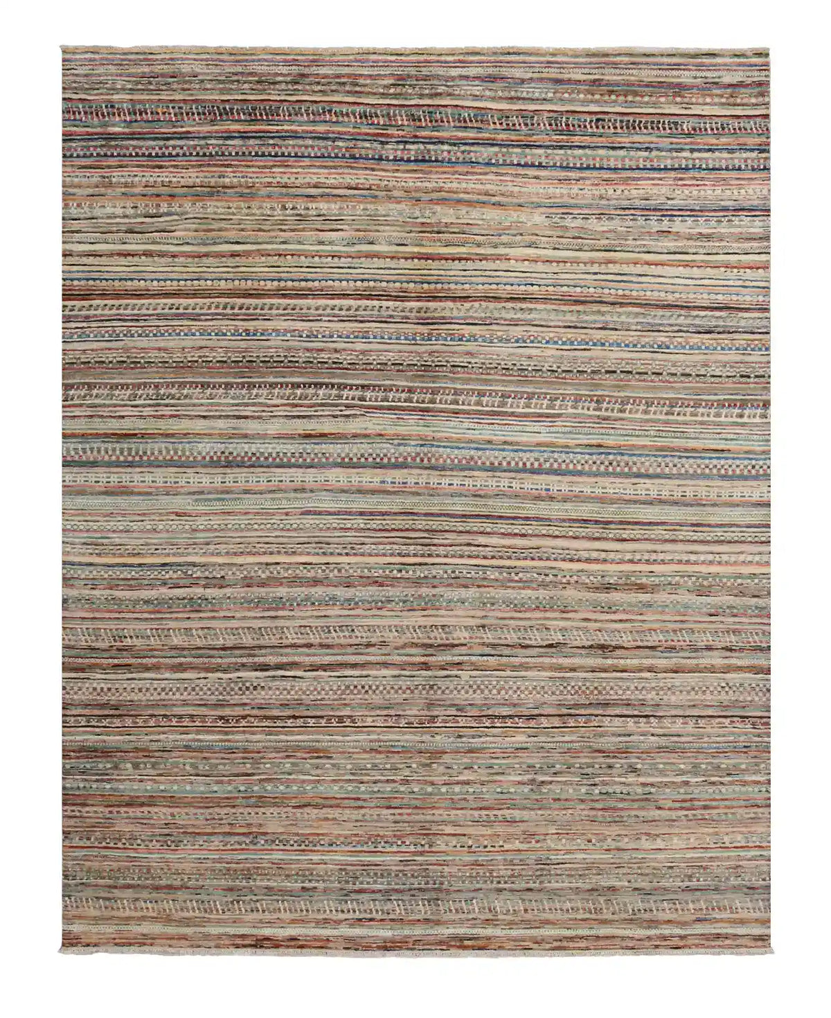 Berjasta Rug with Fine Multicolor Horizontal Stripes, 292 × 236 cm, overall view.