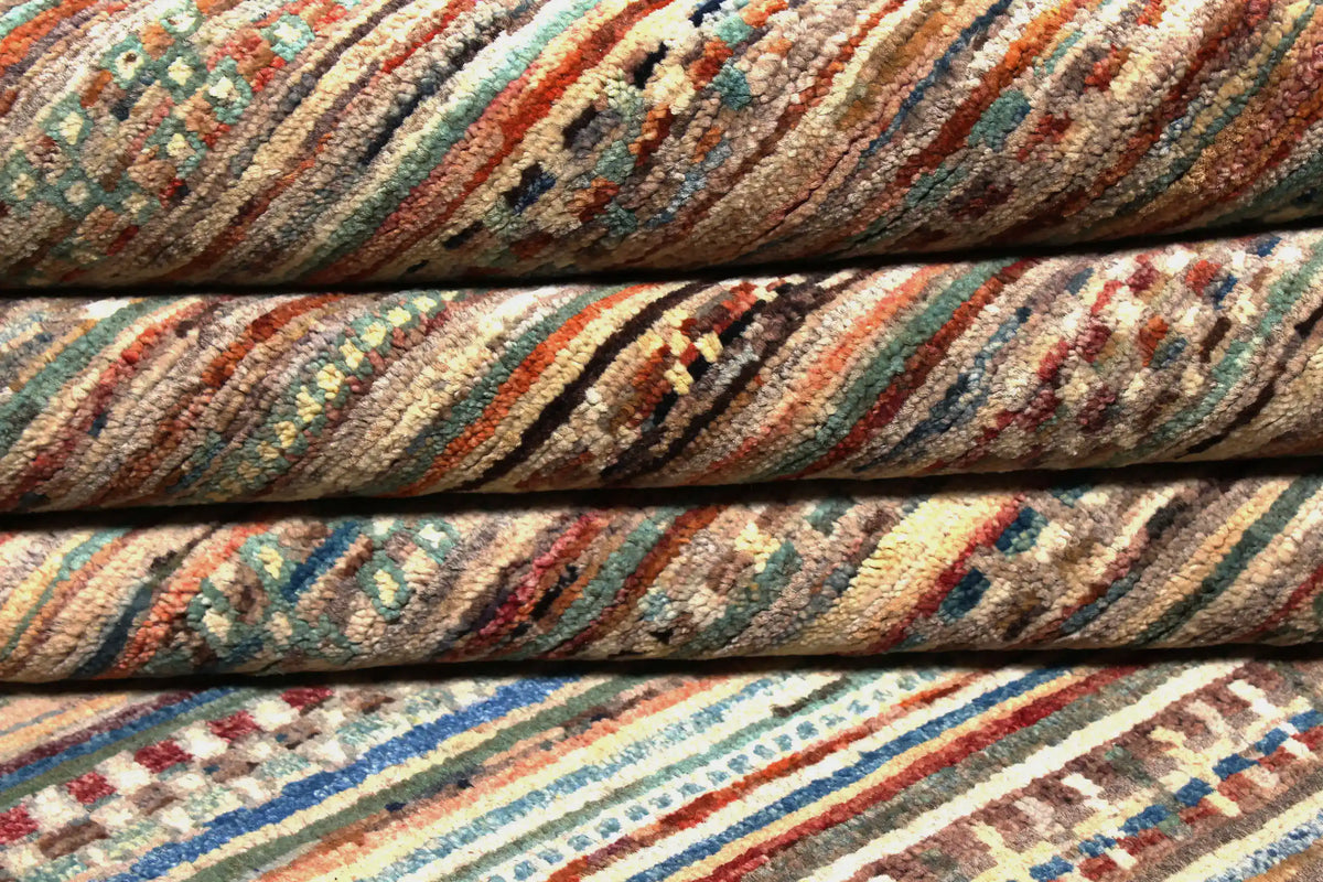 Berjasta Rug with Fine Multicolor Horizontal Stripes, 292 × 236 cm, view 5.