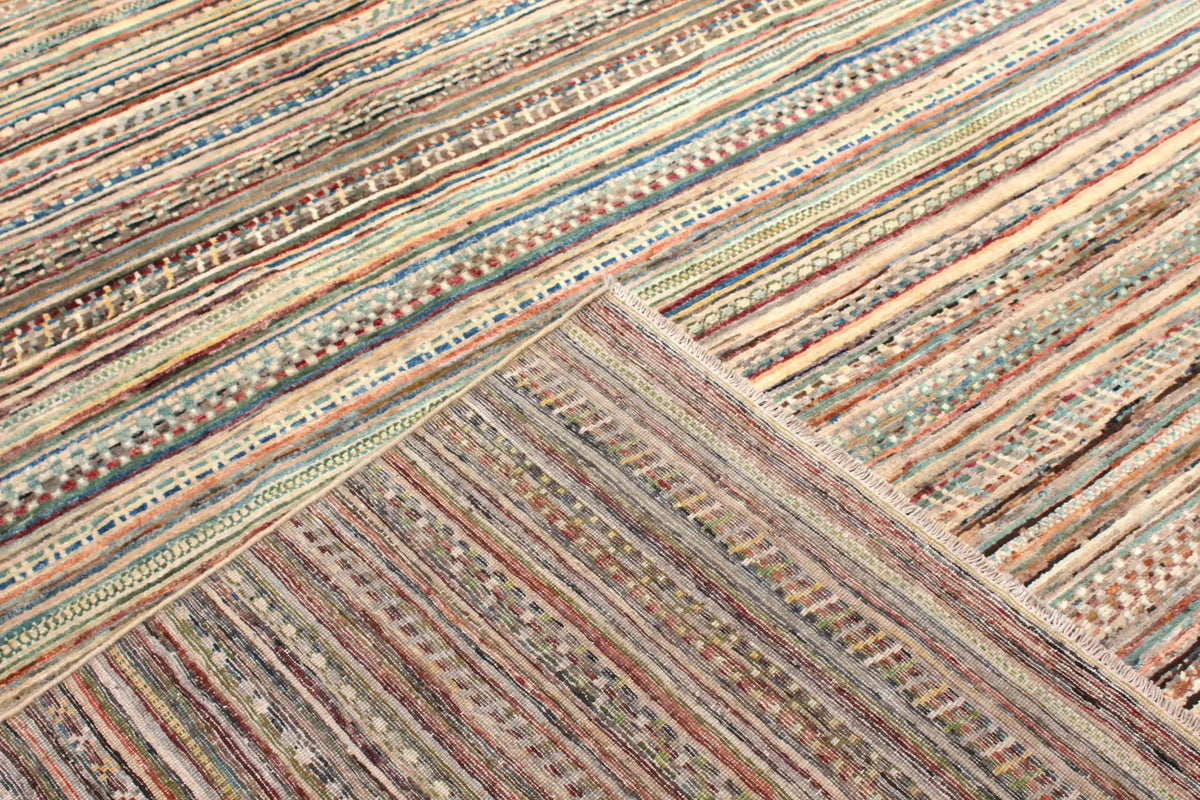 Berjasta Rug with Fine Multicolor Horizontal Stripes, 292 × 236 cm, view 6.