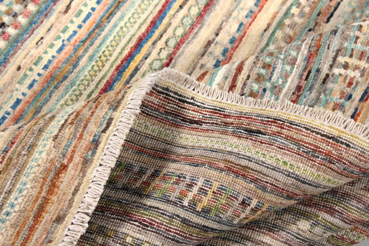 Berjasta Rug with Fine Multicolor Horizontal Stripes, 292 × 236 cm, view 7.