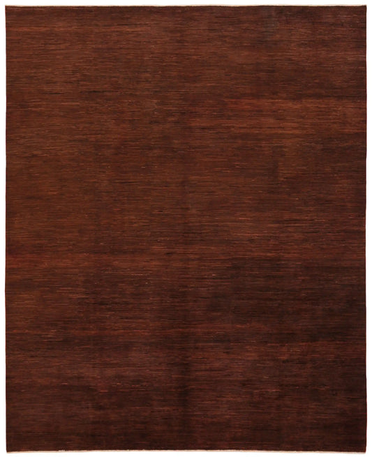 Rostbrauner Wollteppich mit dezenter Streifenstruktur, 367 × 297 cm – Gesamtansicht
