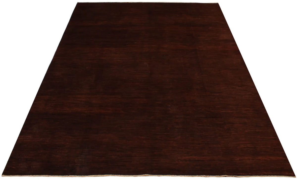 Rust Brown Wool Rug with Subtle Stripes, 367 × 297 cm, view 2.