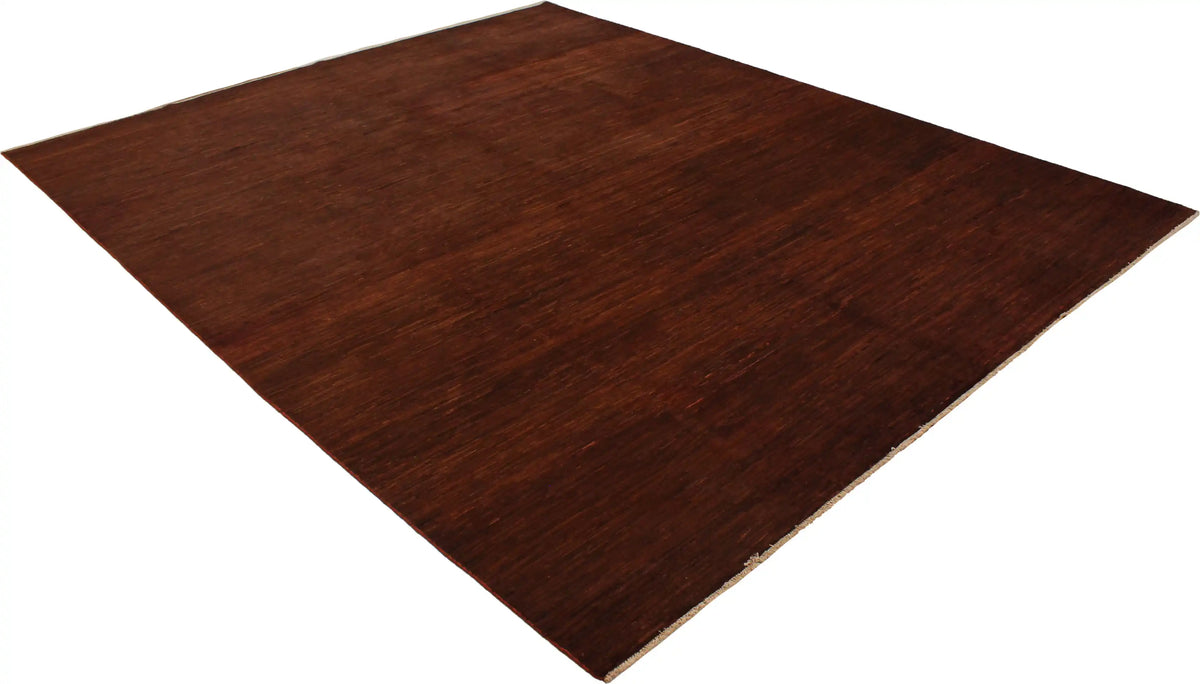 Rust Brown Wool Rug with Subtle Stripes, 367 × 297 cm, view 3.