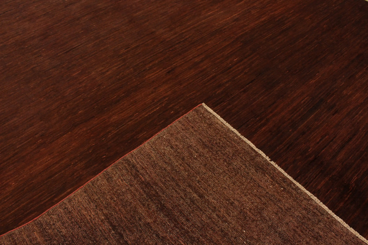Rust Brown Wool Rug with Subtle Stripes, 367 × 297 cm, view 6.