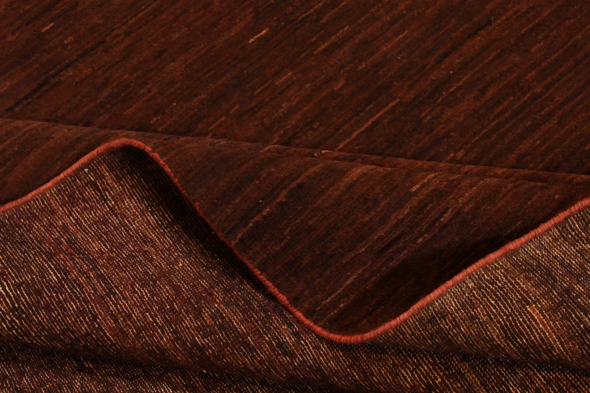 Rust Brown Wool Rug with Subtle Stripes, 367 × 297 cm, view 8.