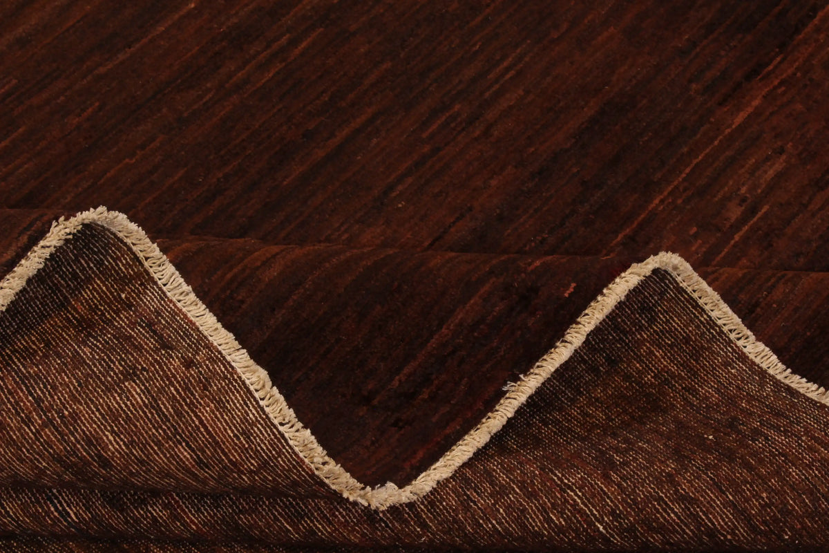 Rust Brown Wool Rug with Subtle Stripes, 367 × 297 cm, view 9.