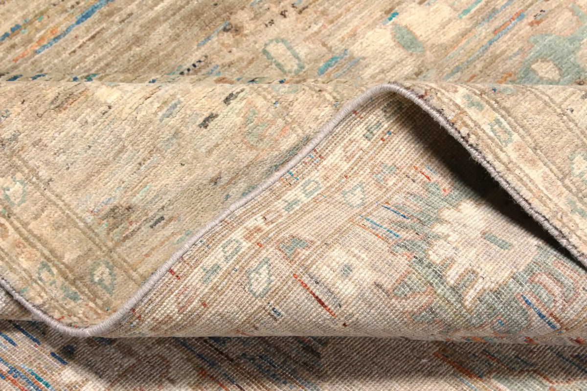 Beige Afghan Rug with Delicate Green Flowers, 300 × 243 cm, view 7.