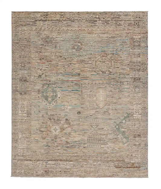 Graubrauner Orientteppich mit hellen Rosetten, 303 × 257 cm – Gesamtansicht
