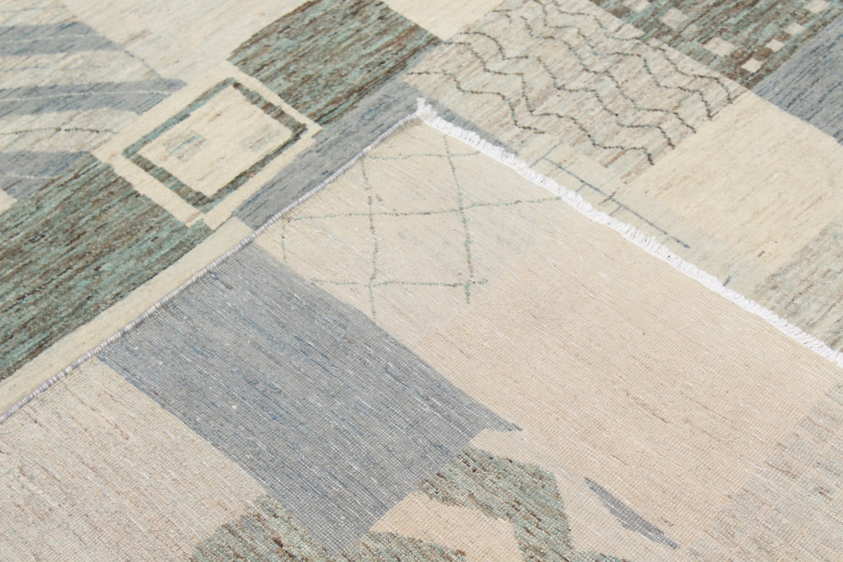 Gray Afghan Rug with Graphic Blocks, 307 × 245 cm, view 5.