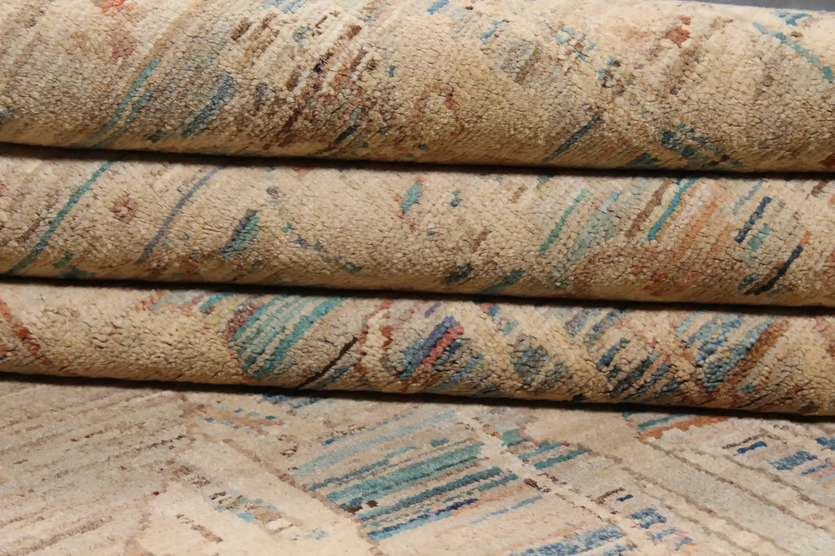 Orientteppich mit langen Blattmotiven in Blau und Creme, 308 × 250 cm – Ansicht 10 des handgeknüpften Wollteppichs