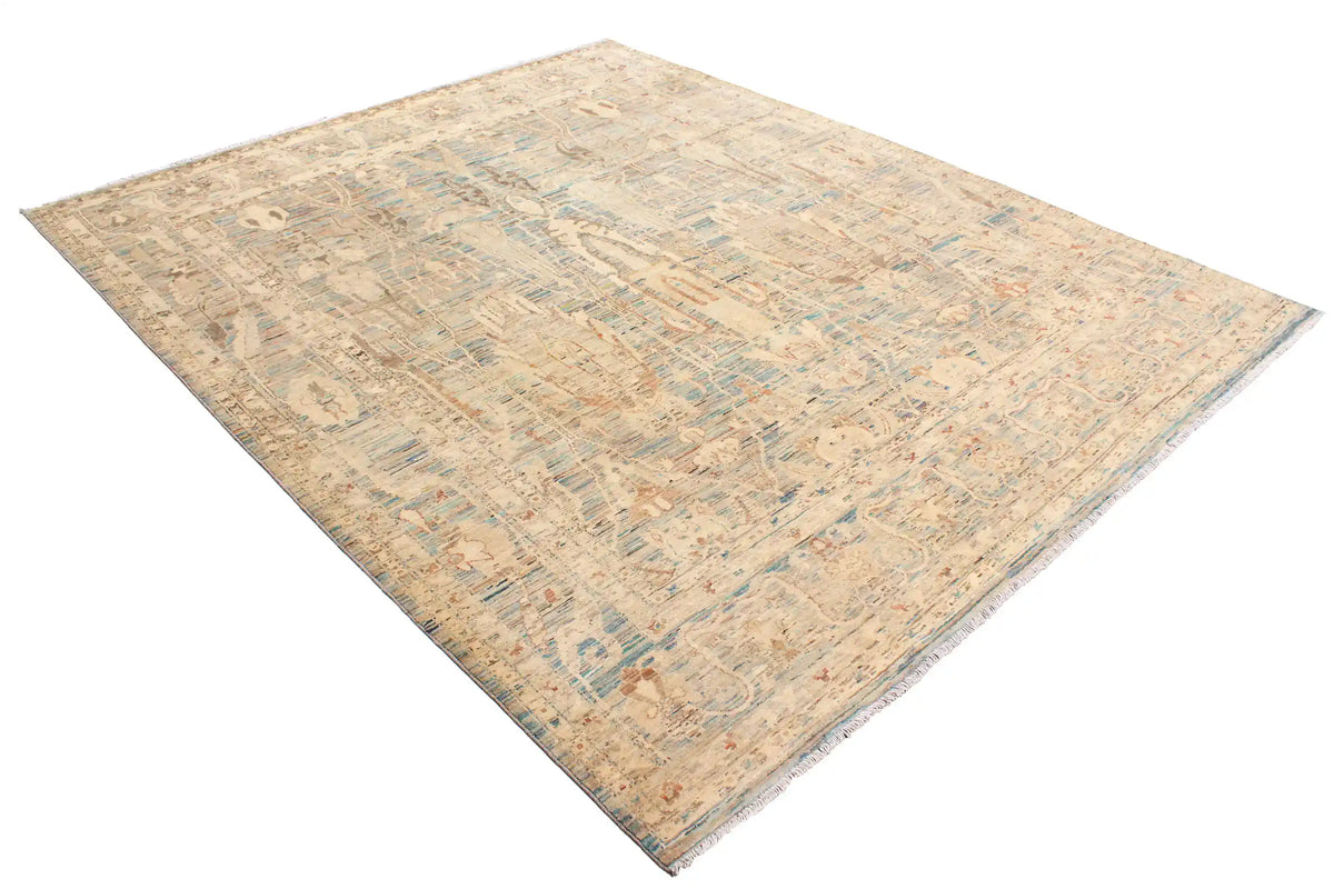 Orientteppich mit langen Blattmotiven in Blau und Creme, 308 × 250 cm – Ansicht 4 des handgeknüpften Wollteppichs