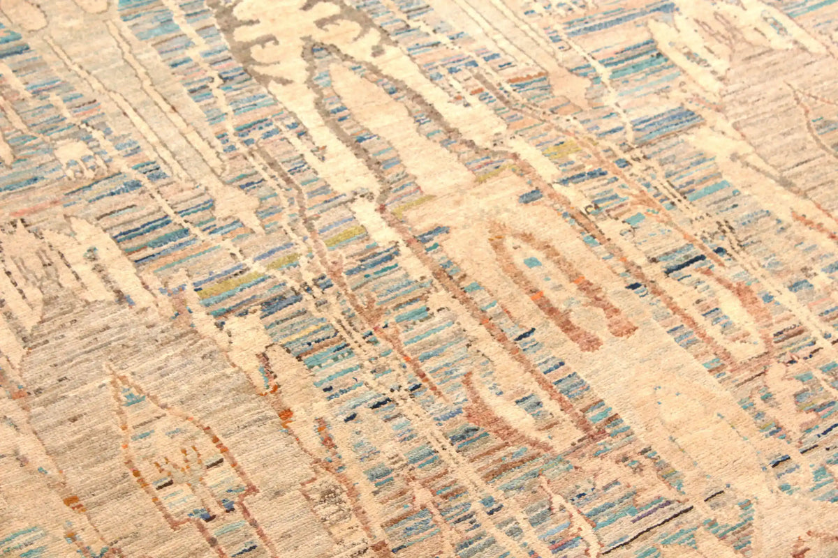 Orientteppich mit langen Blattmotiven in Blau und Creme, 308 × 250 cm – Ansicht 5 des handgeknüpften Wollteppichs