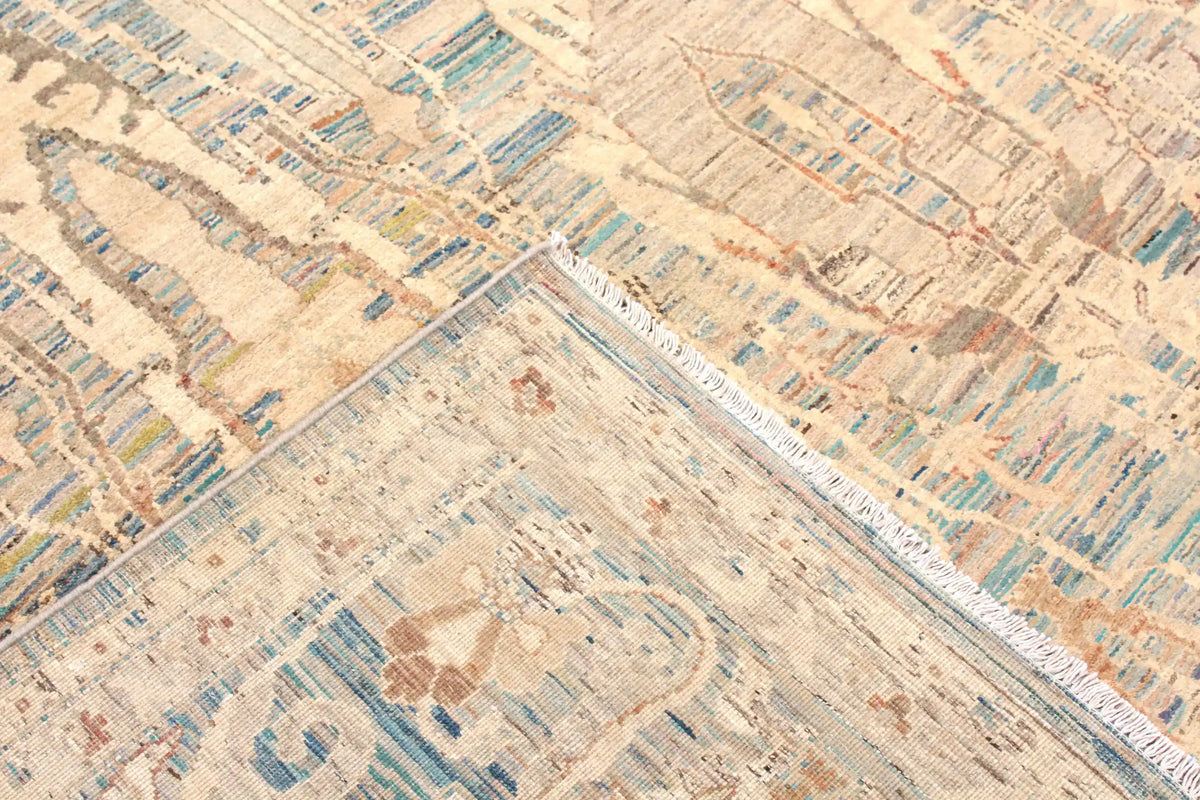 Orientteppich mit langen Blattmotiven in Blau und Creme, 308 × 250 cm – Ansicht 6 des handgeknüpften Wollteppichs