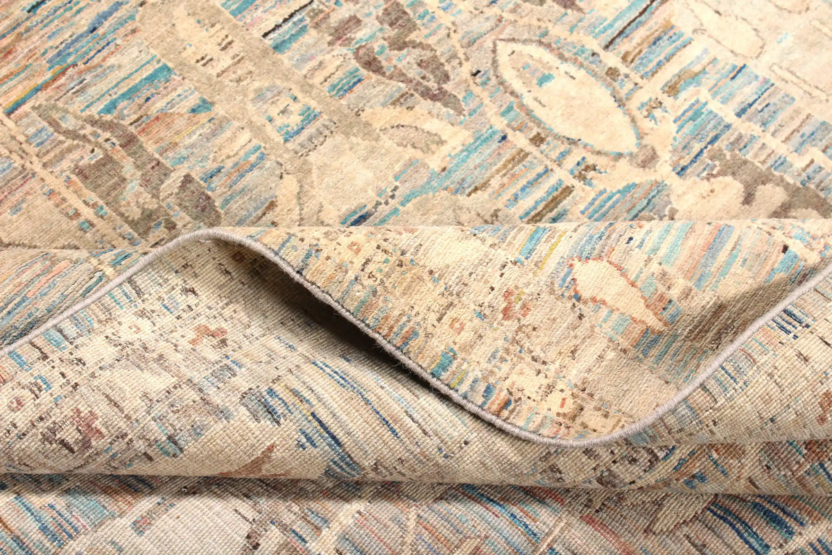 Orientteppich mit langen Blattmotiven in Blau und Creme, 308 × 250 cm – Ansicht 8 des handgeknüpften Wollteppichs