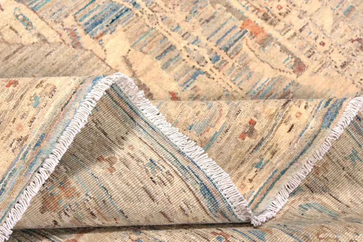 Orientteppich mit langen Blattmotiven in Blau und Creme, 308 × 250 cm – Ansicht 9 des handgeknüpften Wollteppichs