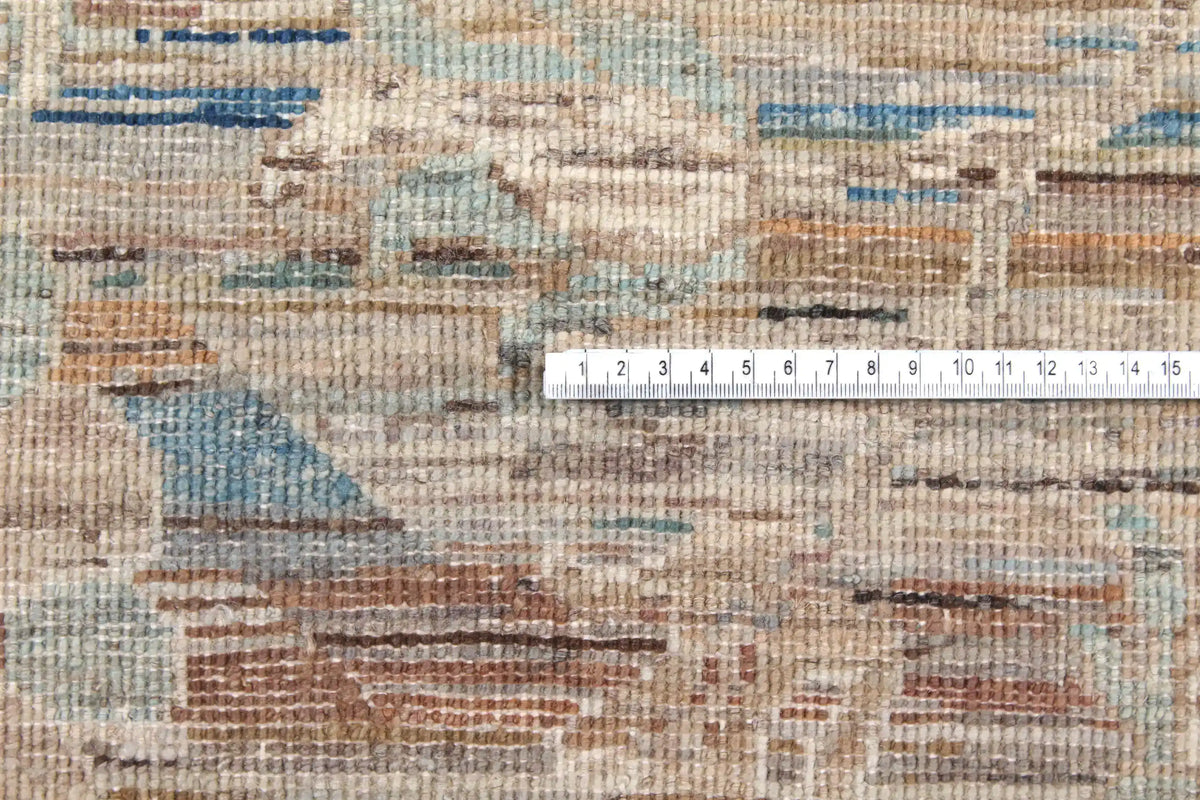 Gray-Beige Wool Rug with Blue Floral Accents, 297 × 252 cm, view 6.