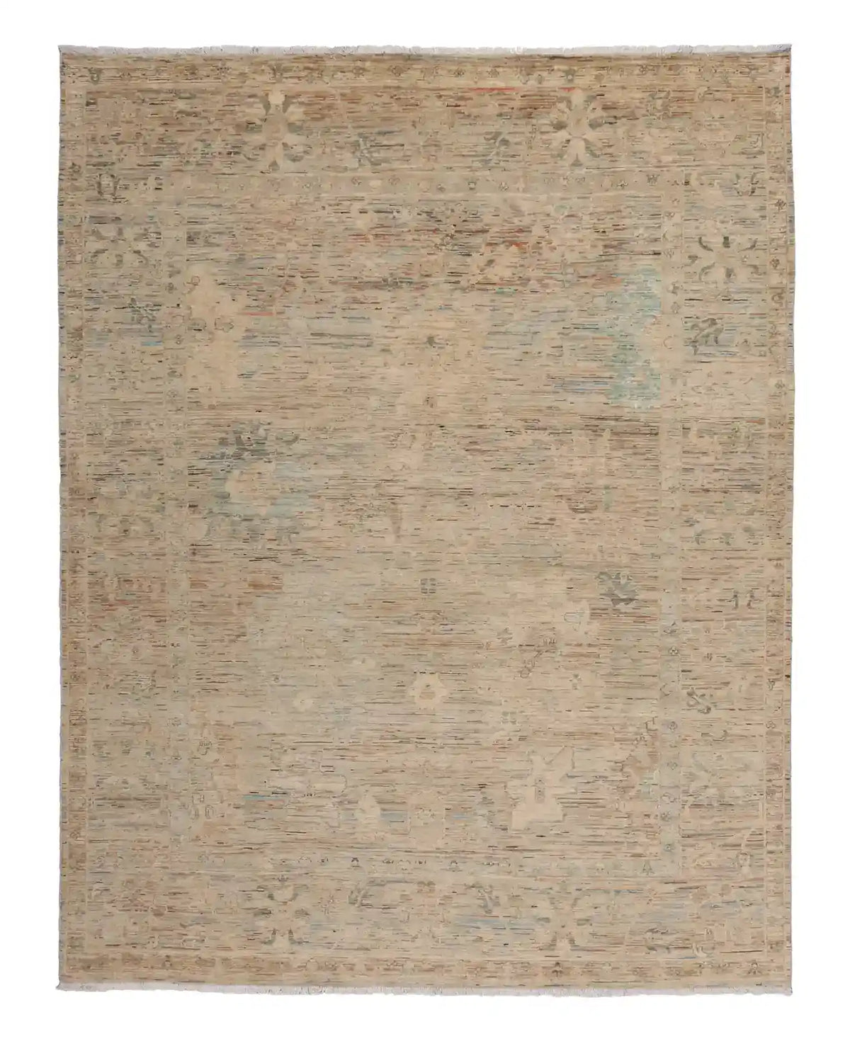 Beiger Orientteppich mit grünen Rosetten, 300 × 247 cm – Gesamtansicht