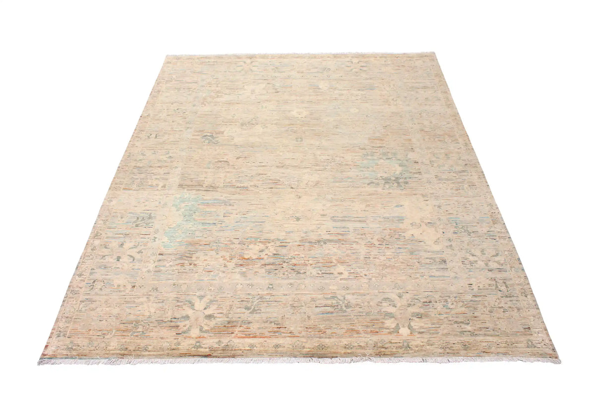 Beiger Orientteppich mit grünen Rosetten, 300 × 247 cm – Ansicht 2 des handgeknüpften Wollteppichs