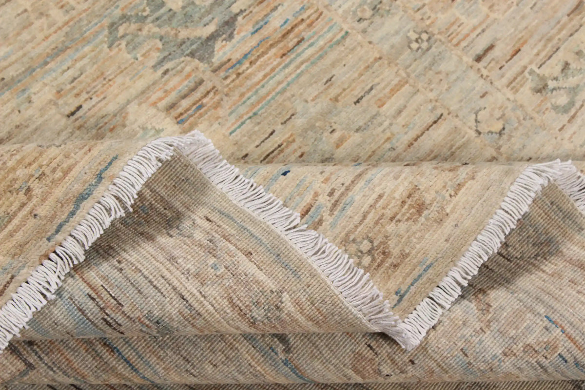 Beiger Orientteppich mit grünen Rosetten, 300 × 247 cm – Ansicht 9 des handgeknüpften Wollteppichs