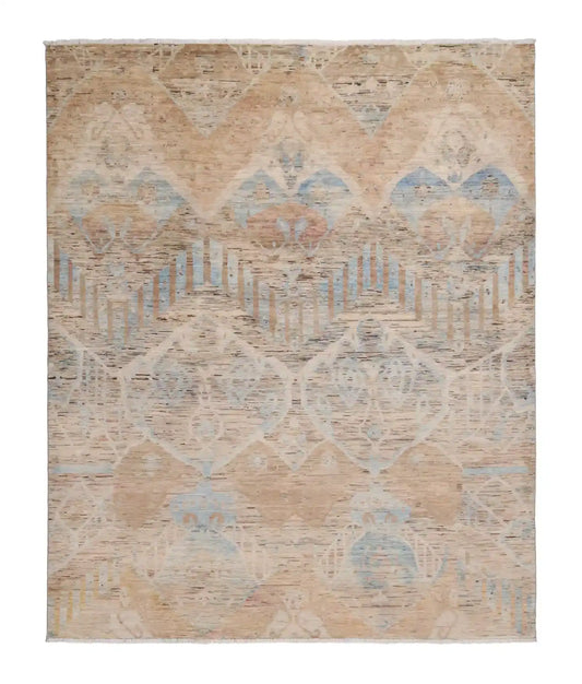 Orientteppich mit großen Rauten in Sand und Blau, 293 × 250 cm – Gesamtansicht
