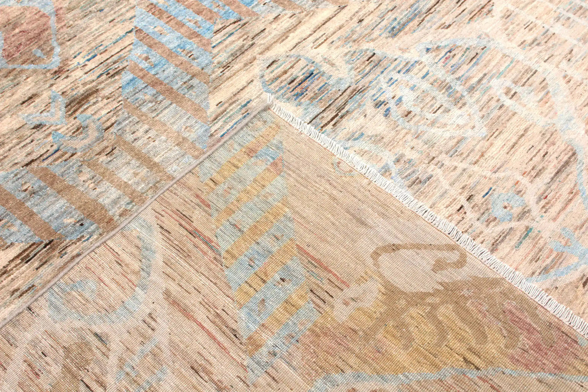 Afghan Rug with Large Sand & Blue Diamonds, 293 × 250 cm, view 5.