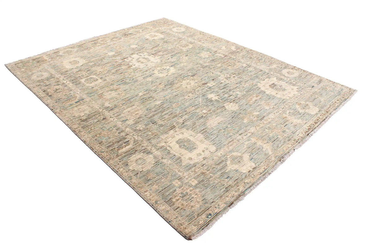 Gray Afghan Rug with Cream Rosettes, 302 × 249 cm, view 3.