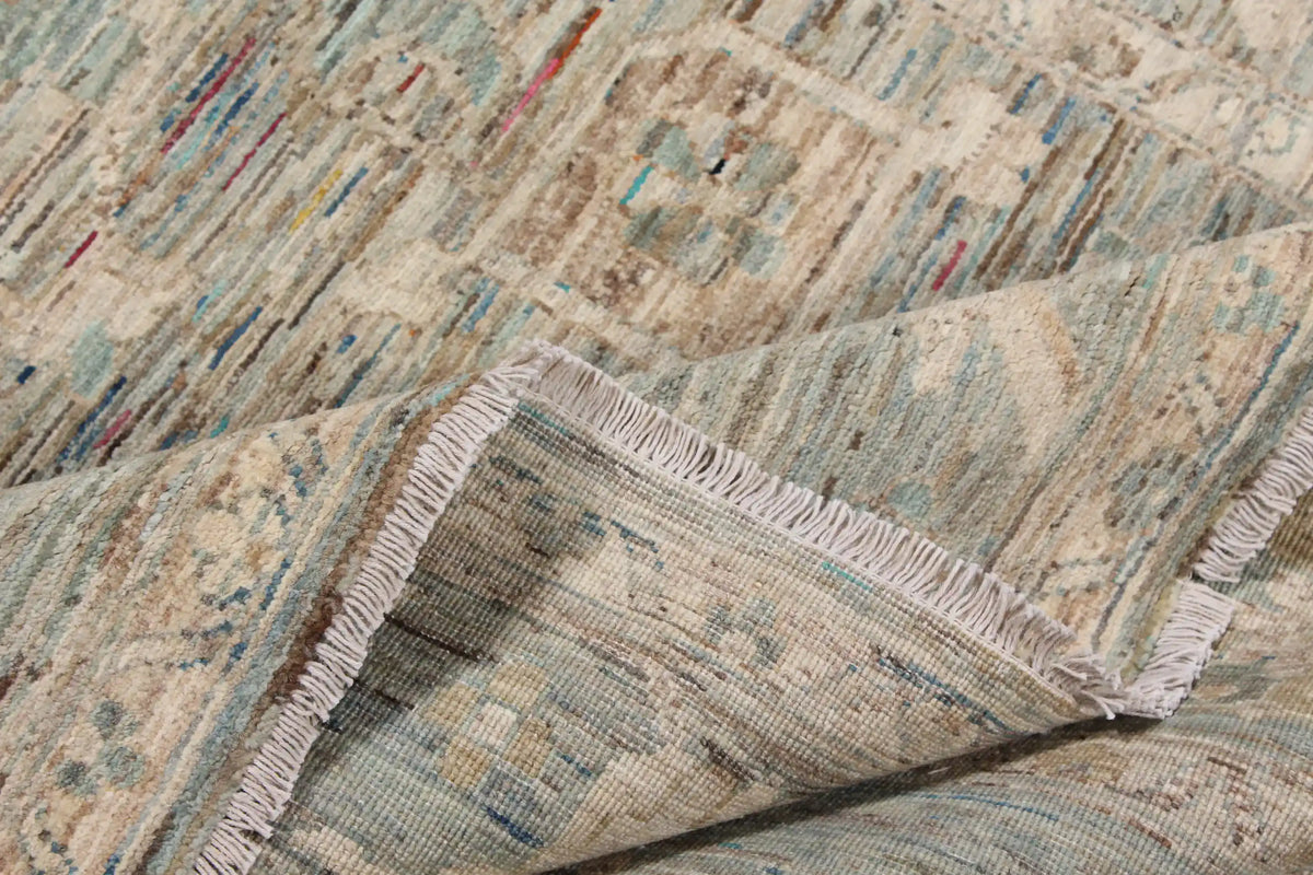 Gray Afghan Rug with Cream Rosettes, 302 × 249 cm, view 4.
