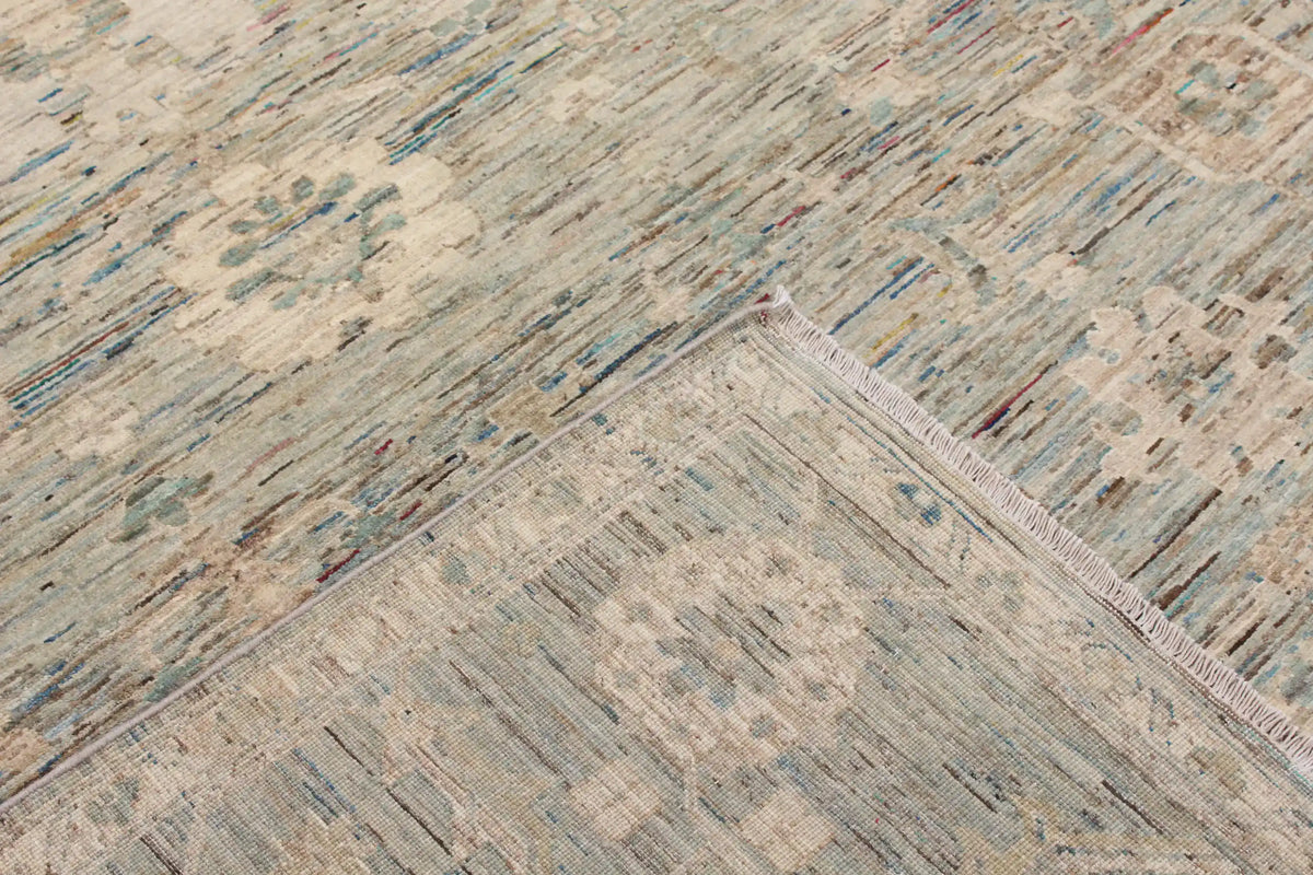 Gray Afghan Rug with Cream Rosettes, 302 × 249 cm, view 7.