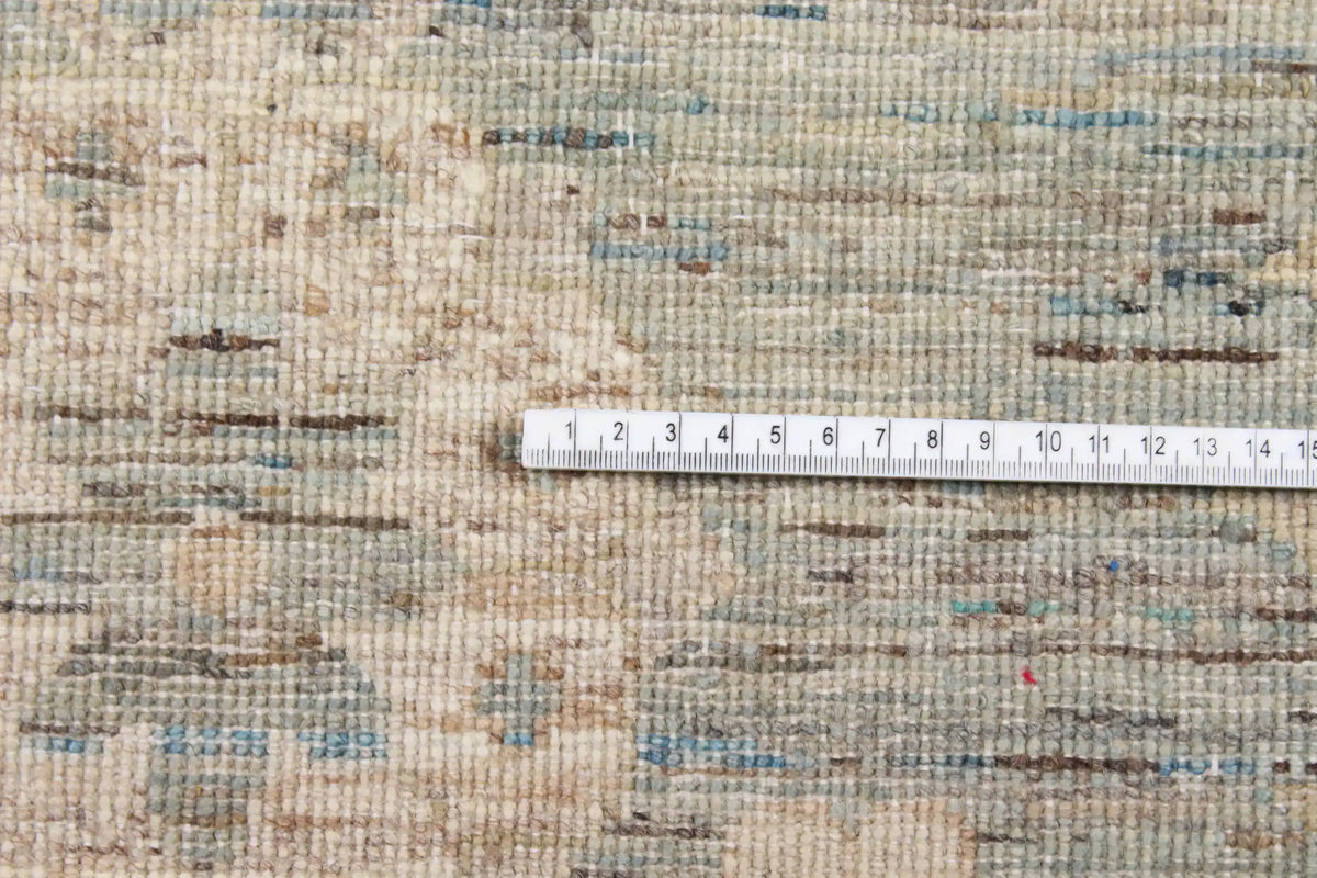 Gray Afghan Rug with Cream Rosettes, 302 × 249 cm, view 8.