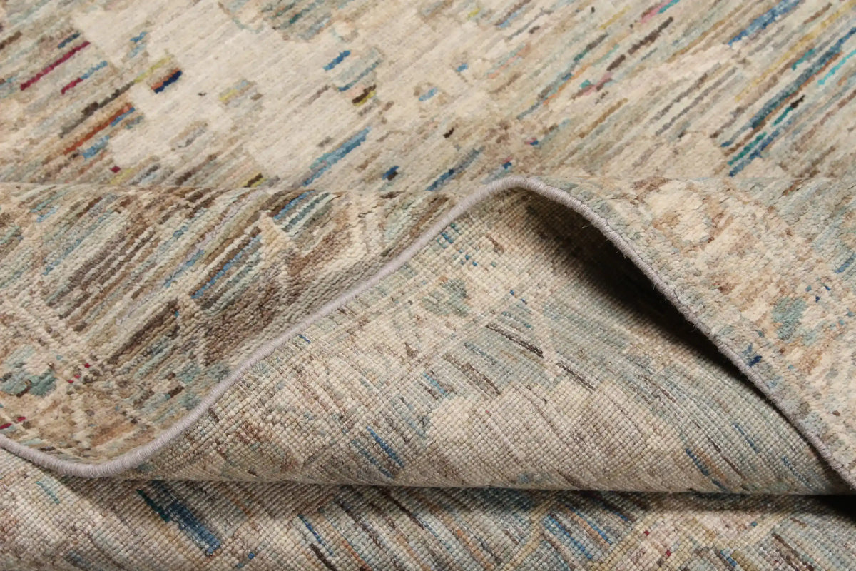 Gray Afghan Rug with Cream Rosettes, 302 × 249 cm, view 9.