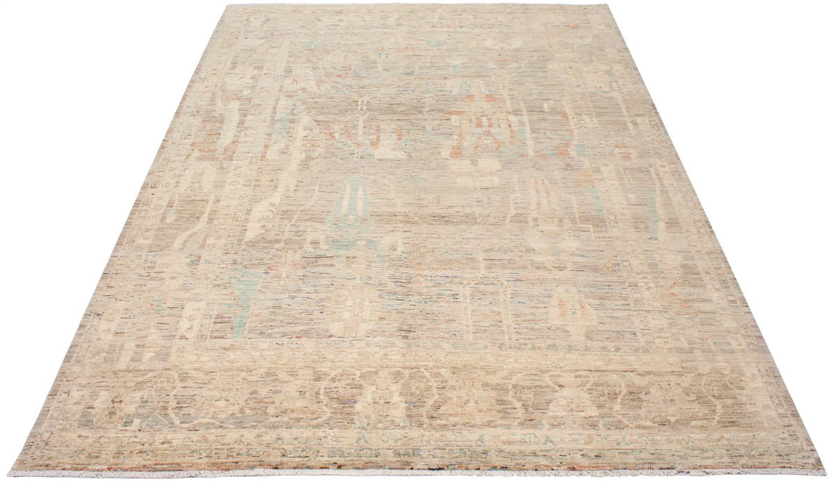 Beiger Orientteppich mit salbeigrünen Blüten, 402 × 296 cm – Ansicht 2 des handgeknüpften Wollteppichs