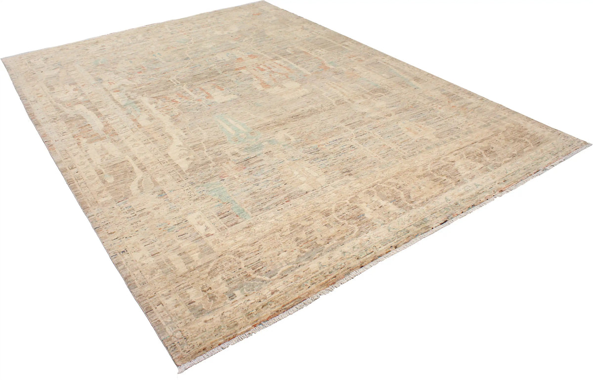 Beiger Orientteppich mit salbeigrünen Blüten, 402 × 296 cm – Ansicht 3 des handgeknüpften Wollteppichs