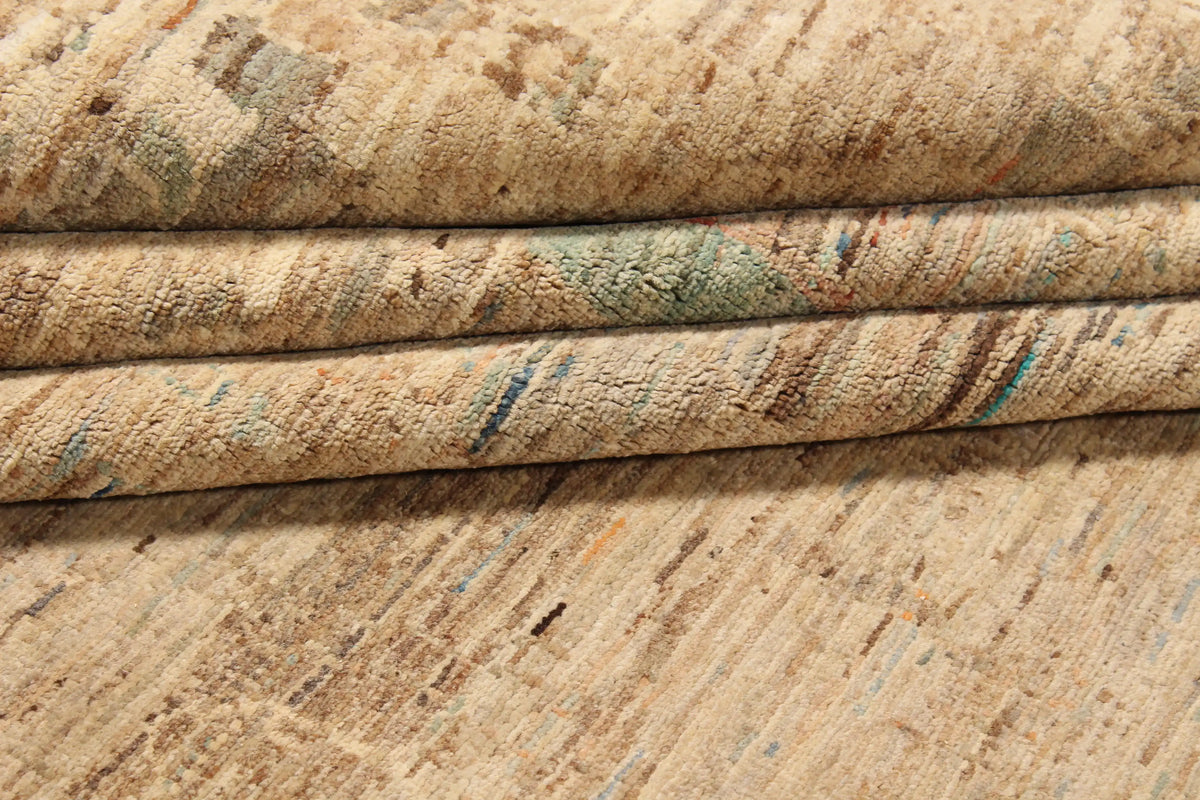 Beiger Orientteppich mit salbeigrünen Blüten, 402 × 296 cm – Ansicht 9 des handgeknüpften Wollteppichs